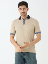 Men's Half Sleeve Polo with Contrast Collar in Beige