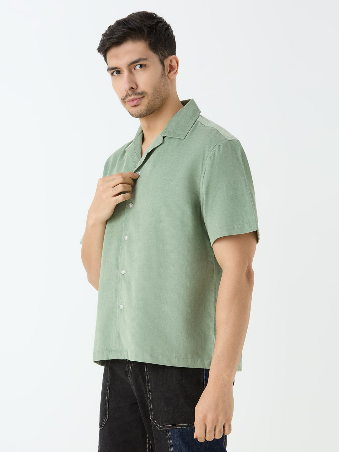 Men's Half Sleeve Cuban Collar Shirt in Pista Green
