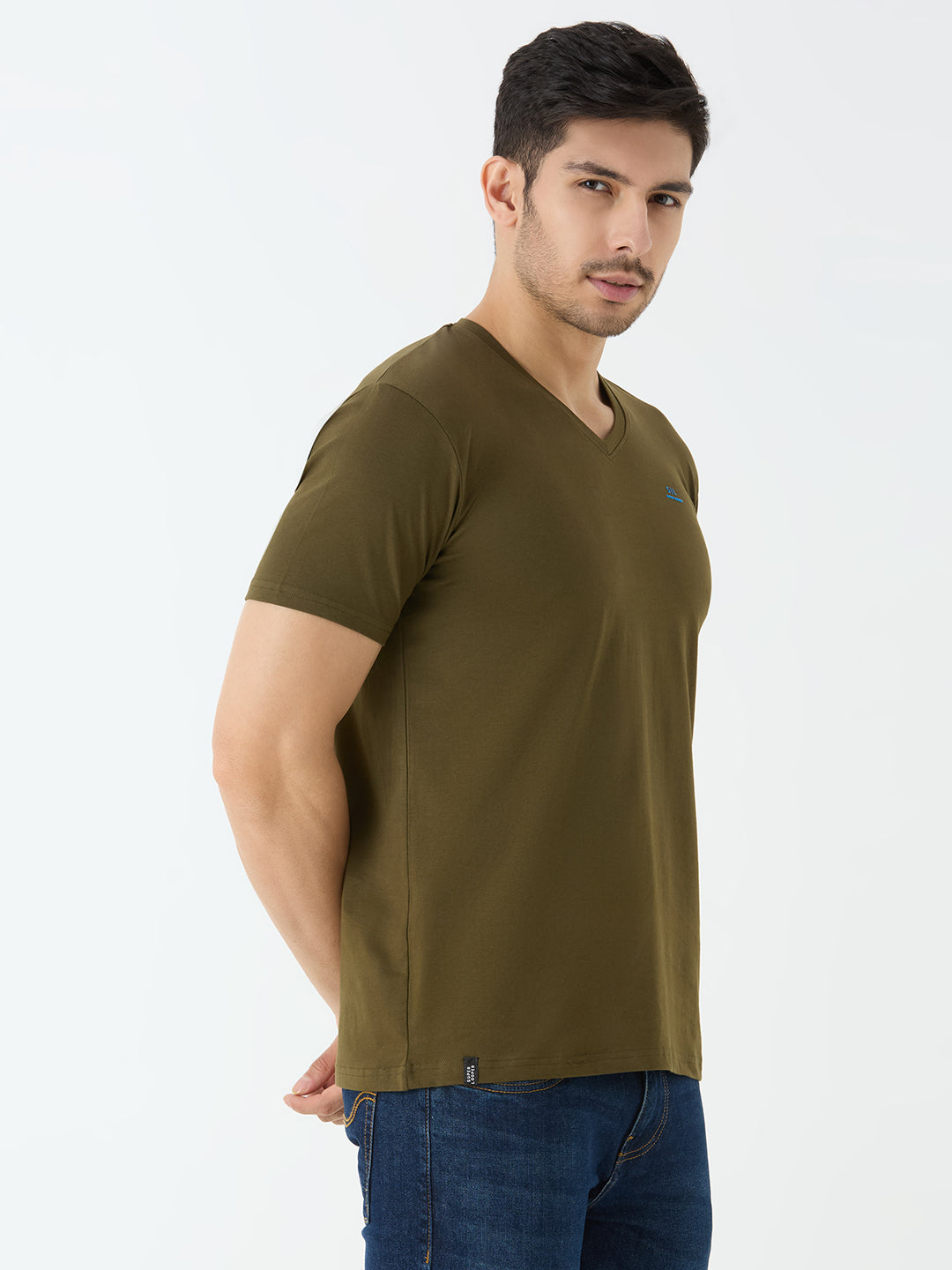 Men's V-Neck T-shirt in Olive Green