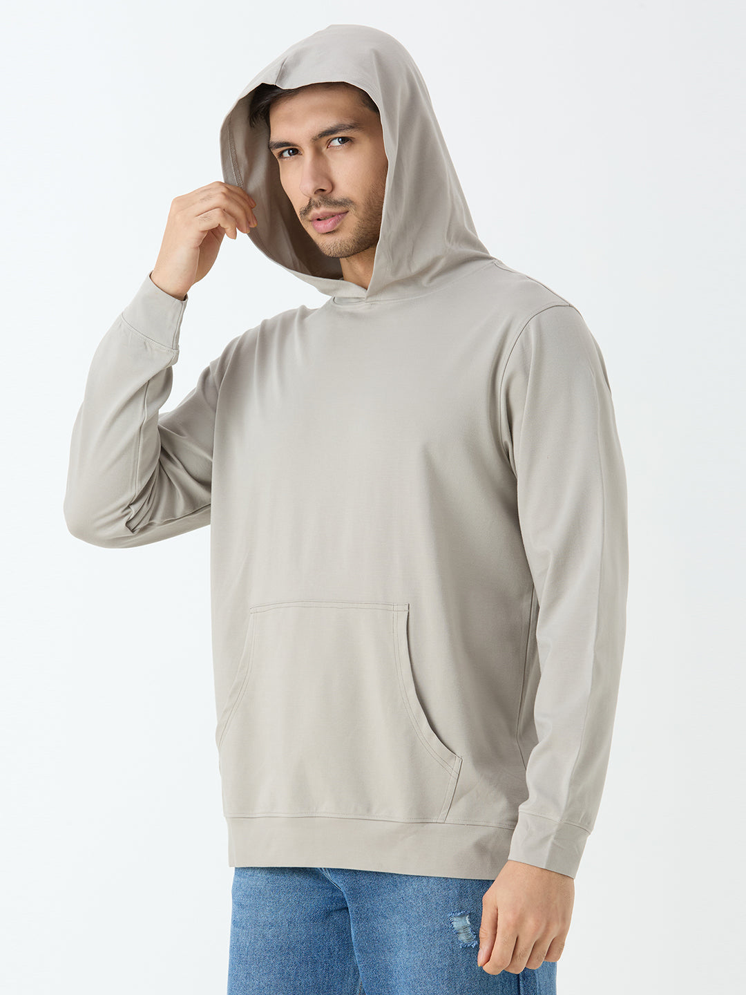 Men's Full Sleeve Hoodie in Light Grey