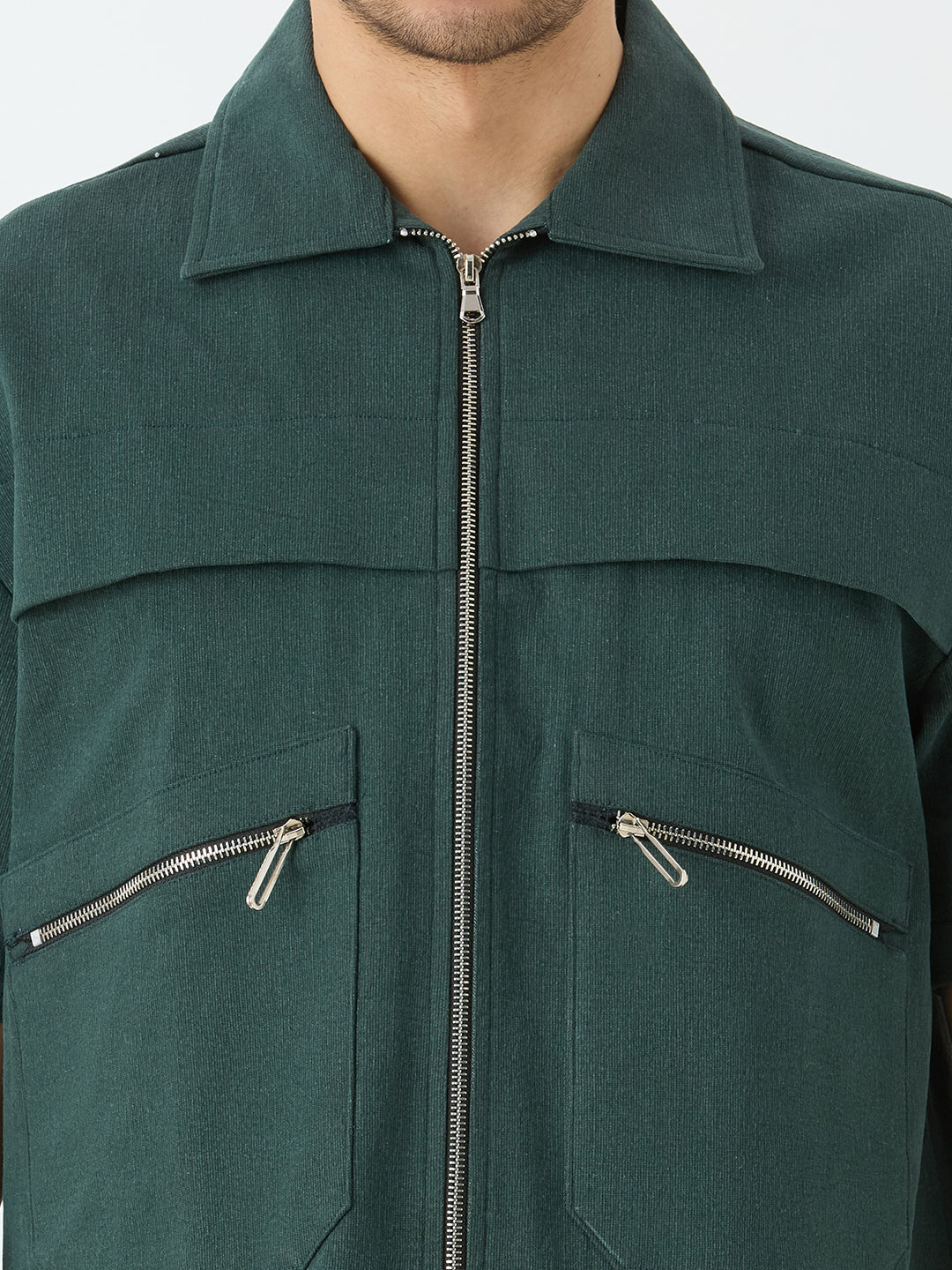 Men's Half Sleeve Shacket in Pine Green