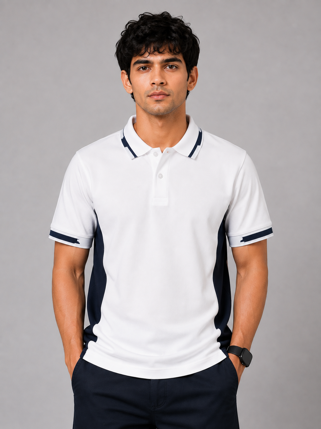 White Navy Contrast Polo