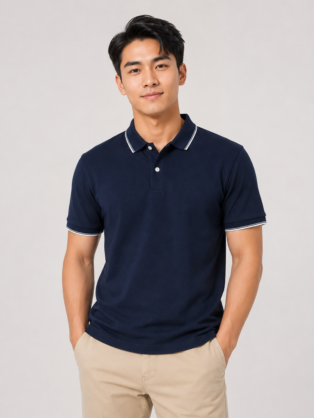 Premium Navy Blue Polo T-Shirt With White Tipping