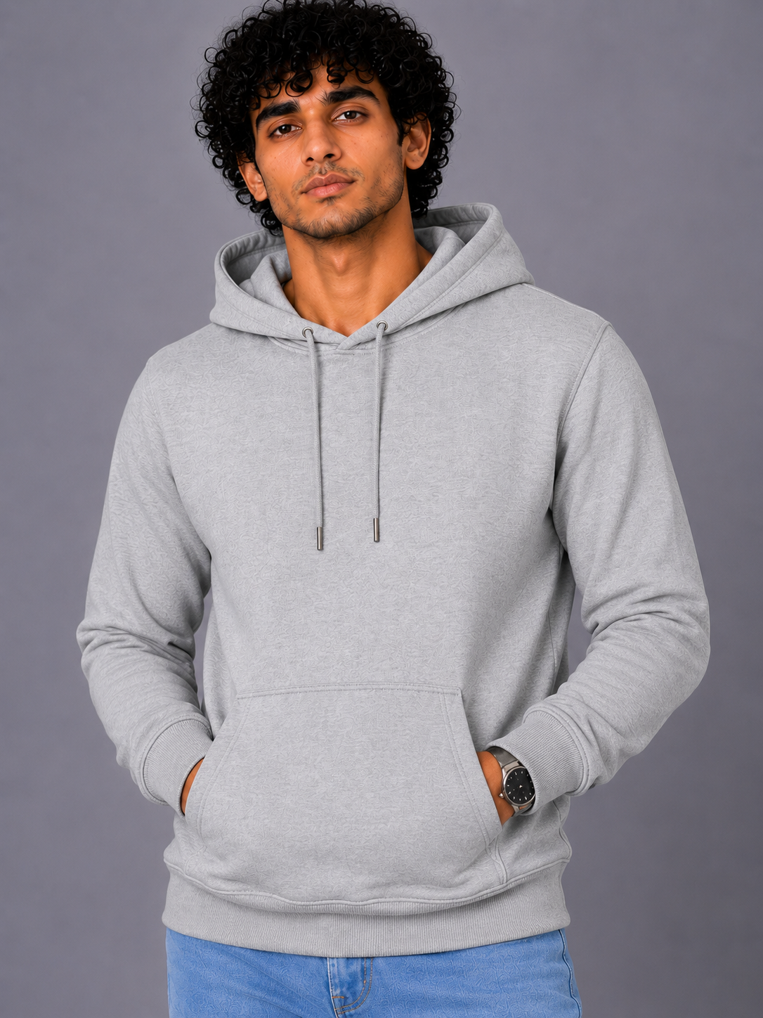 Men's Grey Melange Pullover Hoodie