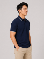 Premium Navy Blue Polo T-Shirt With White Tipping