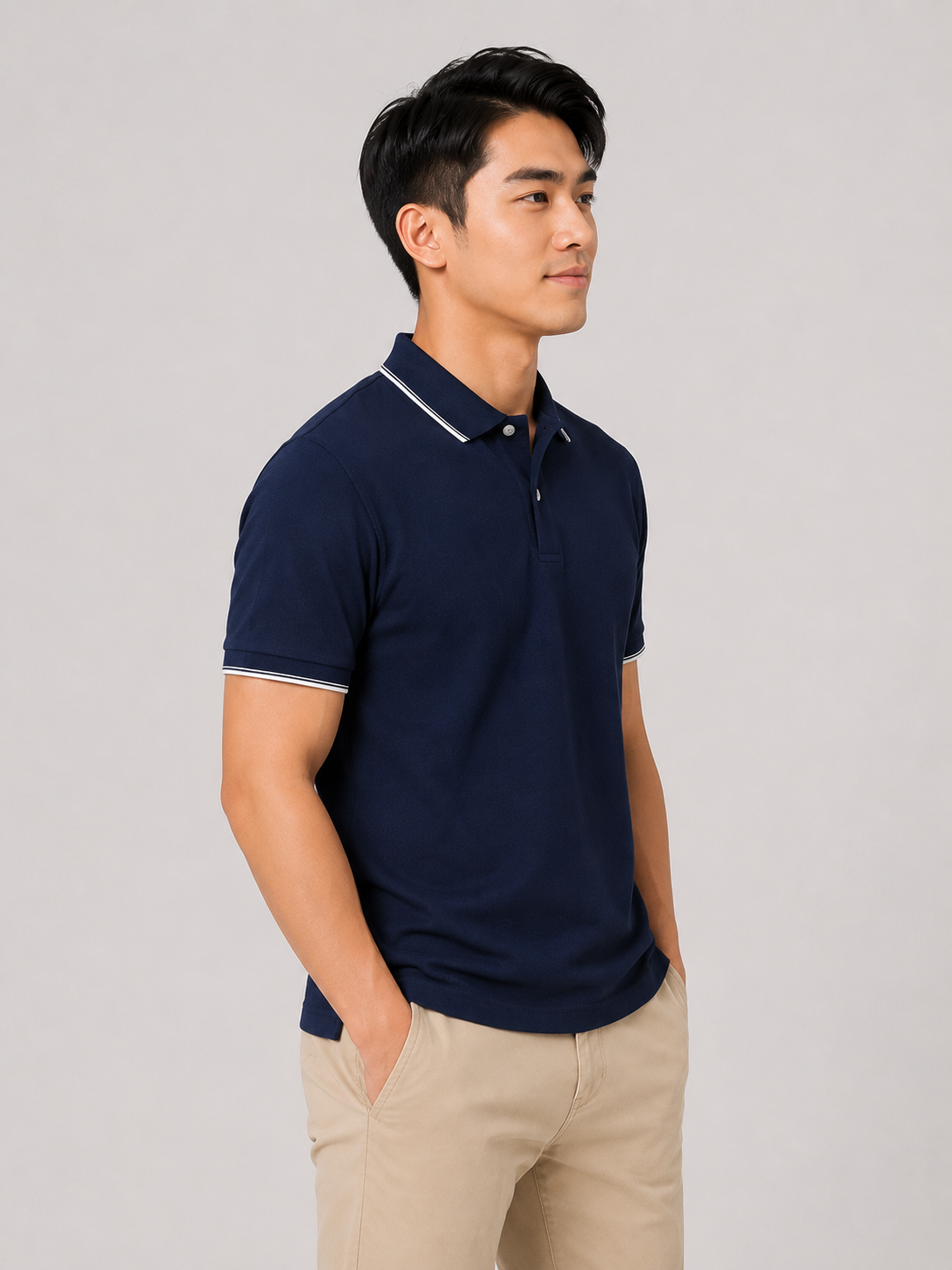 Premium Navy Blue Polo T-Shirt With White Tipping