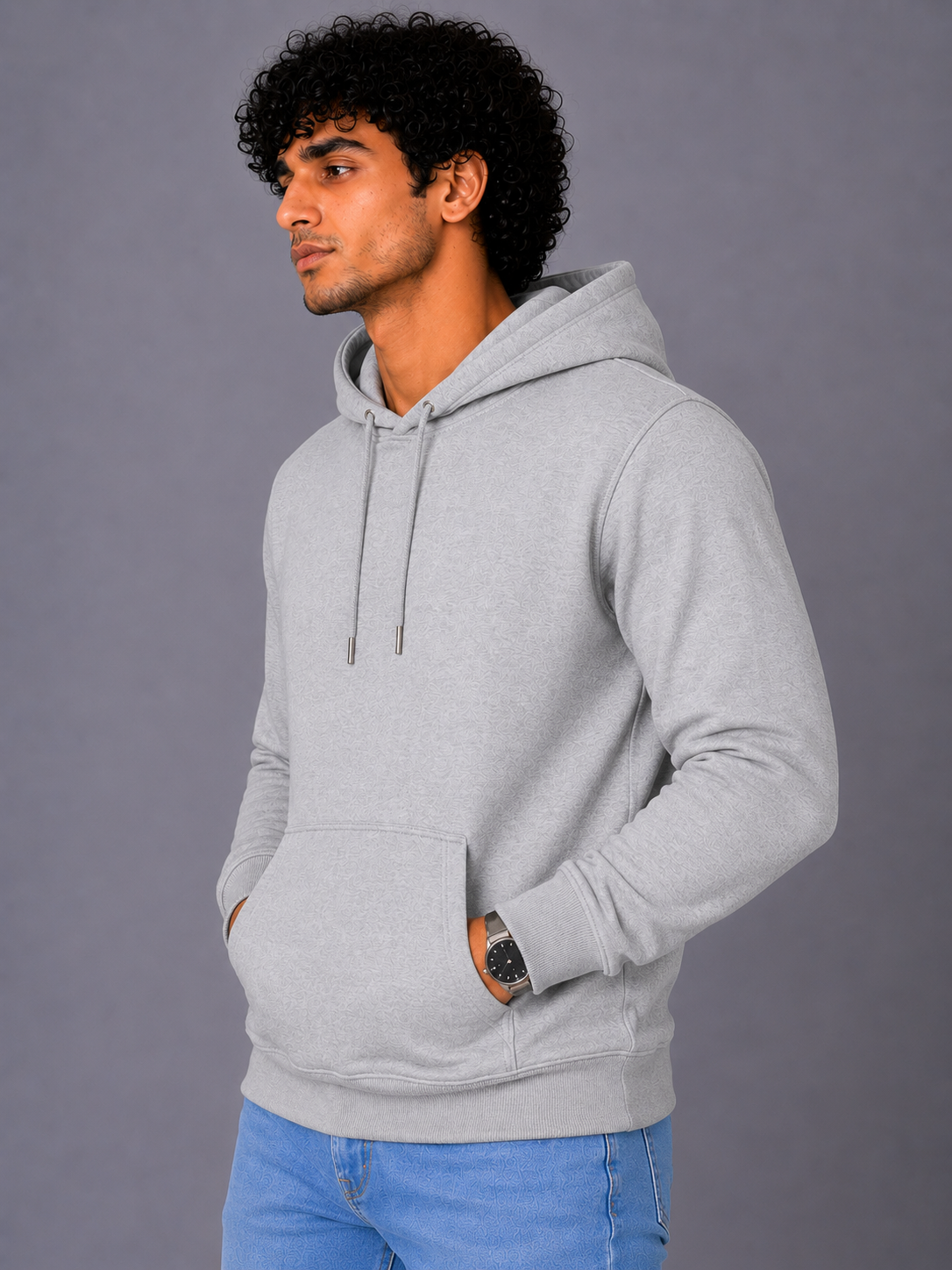 Men's Grey Melange Pullover Hoodie