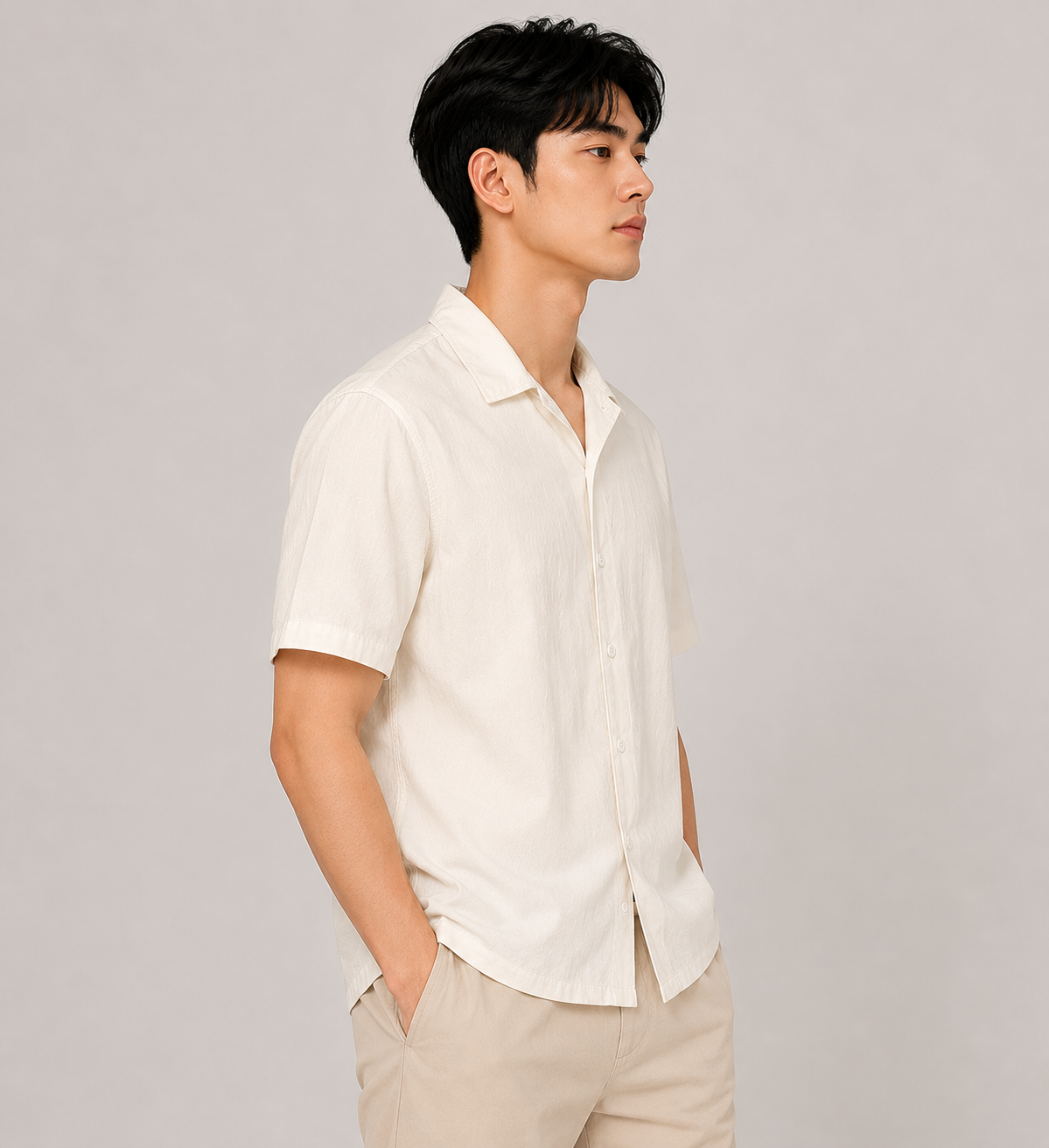 Ivory Textured Resort Shirt