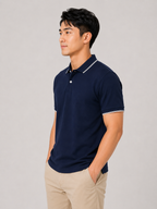 Premium Navy Blue Polo T-Shirt With White Tipping