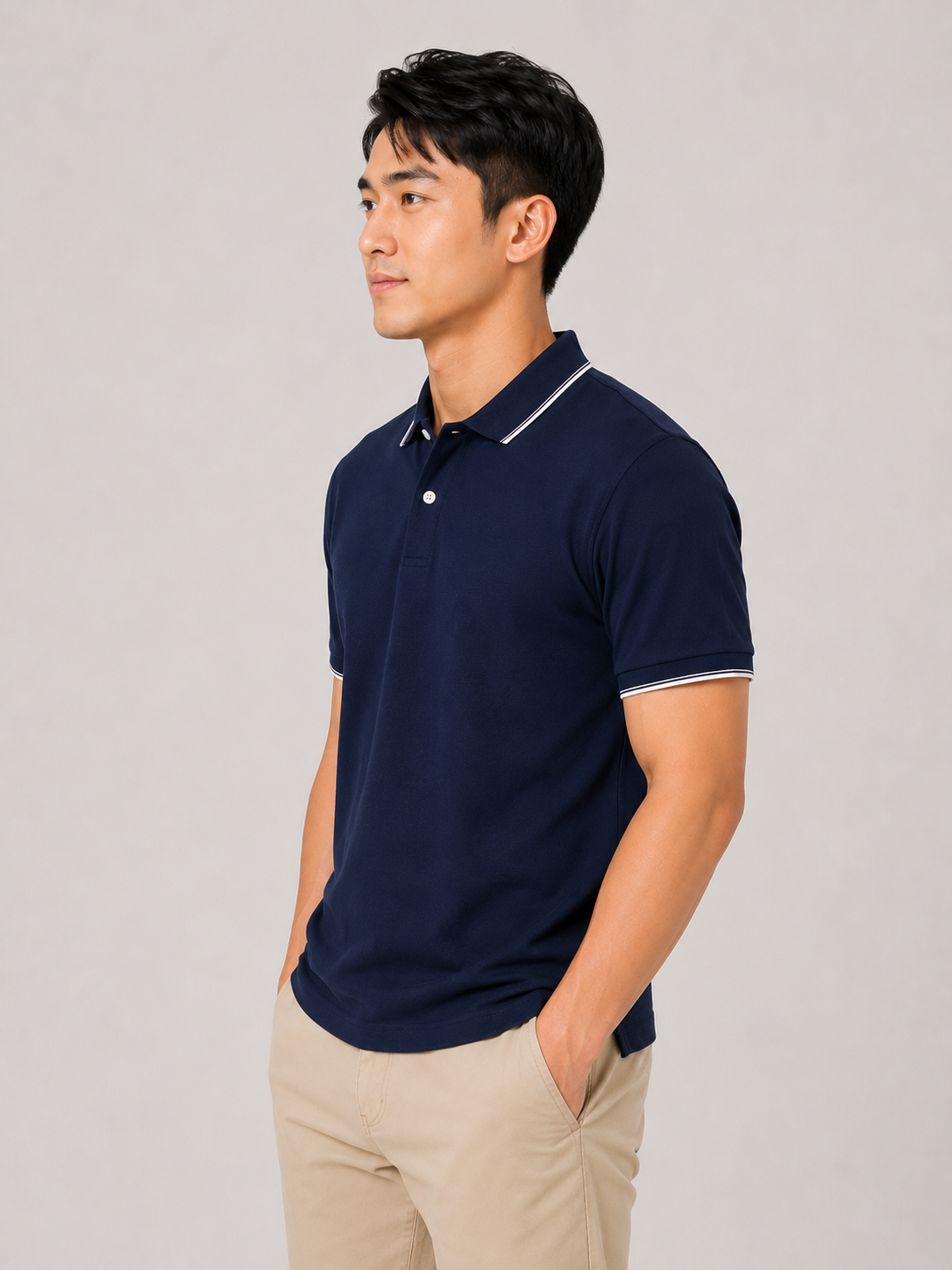 Premium Navy Blue Polo T-Shirt With White Tipping