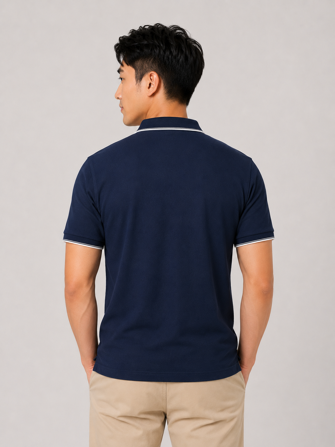 Premium Navy Blue Polo T-Shirt With White Tipping