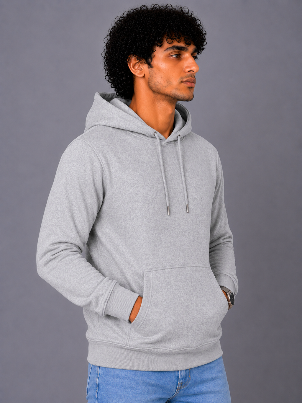 Men's Grey Melange Pullover Hoodie