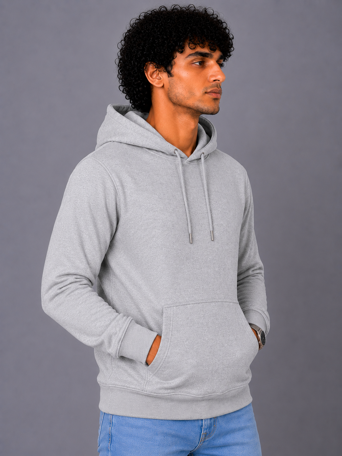 Men's Grey Melange Pullover Hoodie