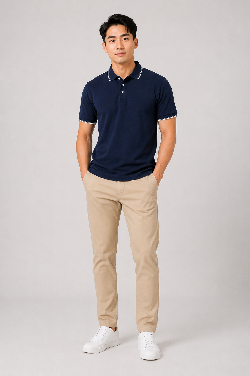 Premium Navy Blue Polo T-Shirt With White Tipping