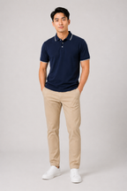 Premium Navy Blue Polo T-Shirt With White Tipping