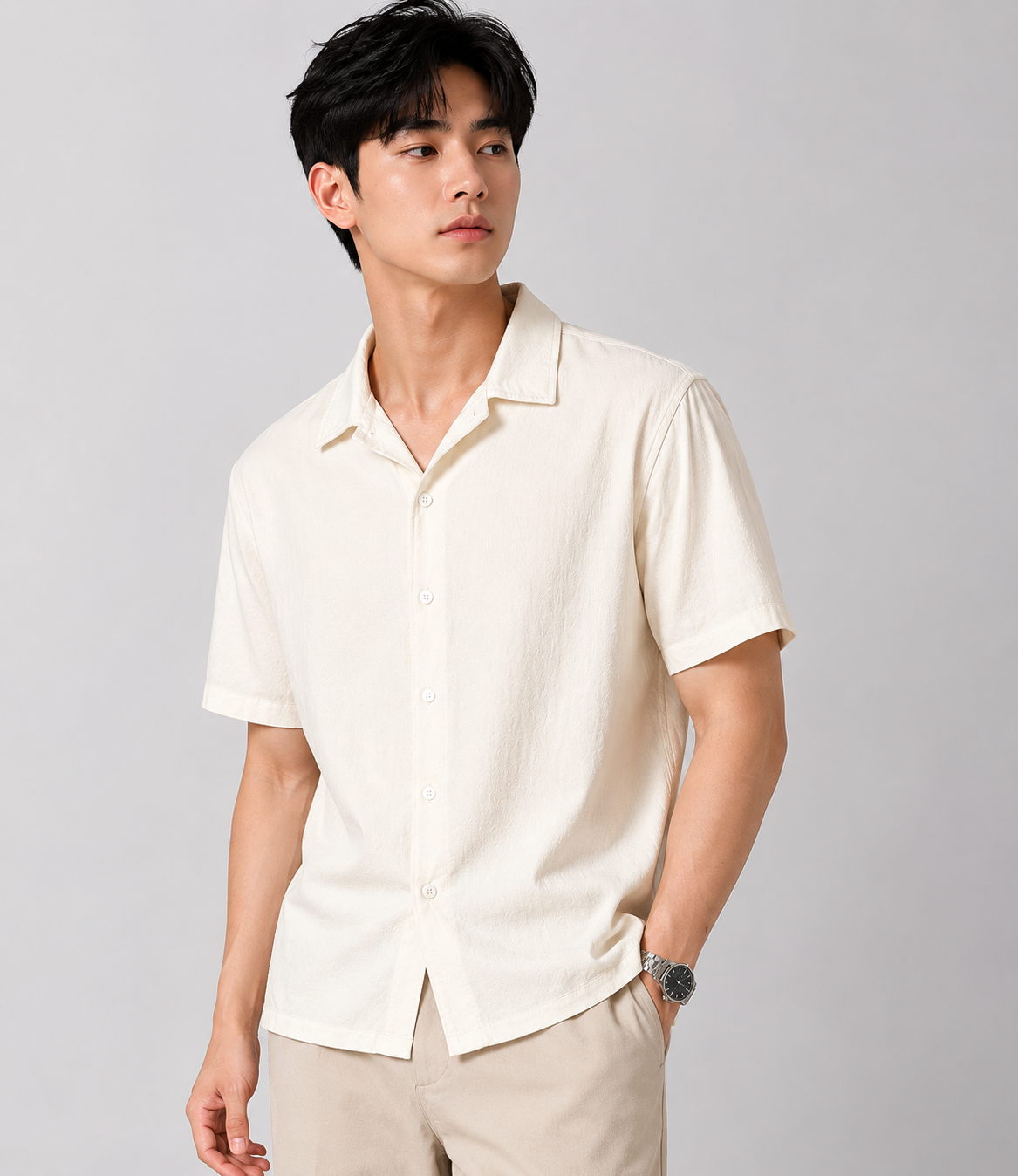 Ivory Textured Resort Shirt