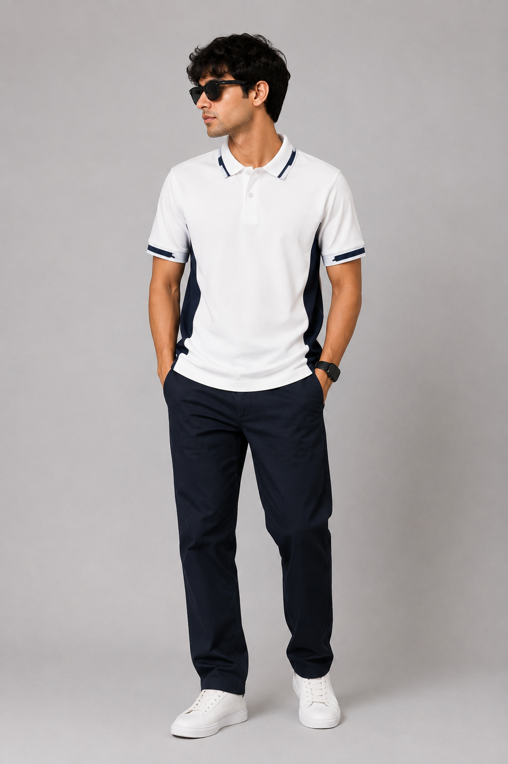 White Navy Contrast Polo