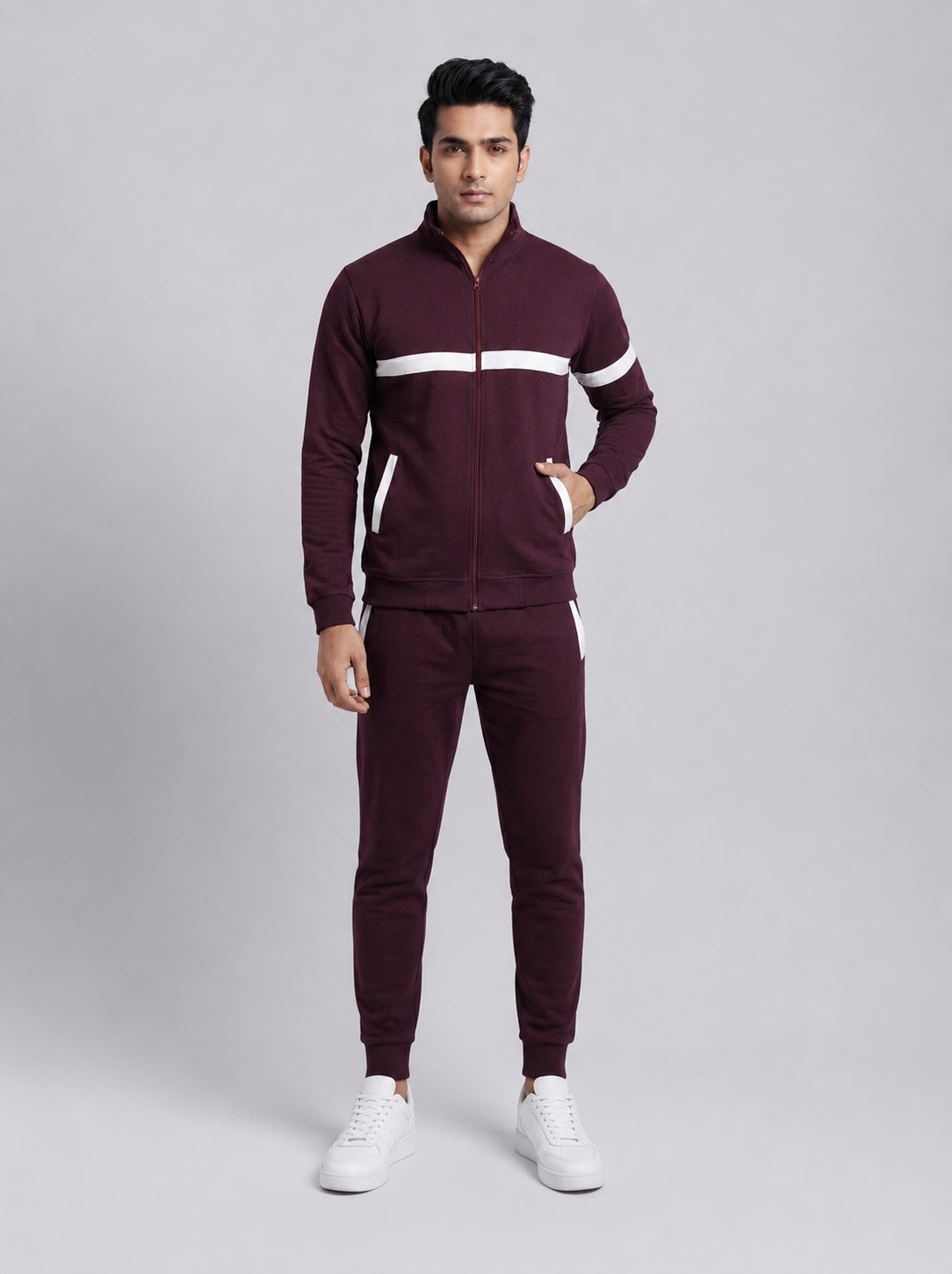 Maroon white strip Tracksuit