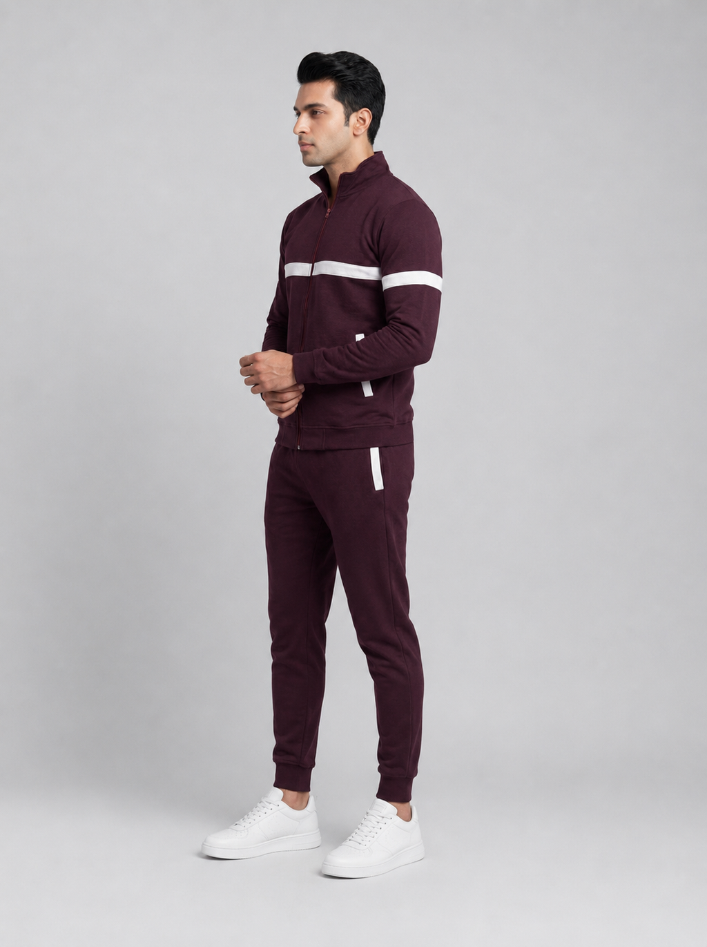 Maroon white strip Tracksuit