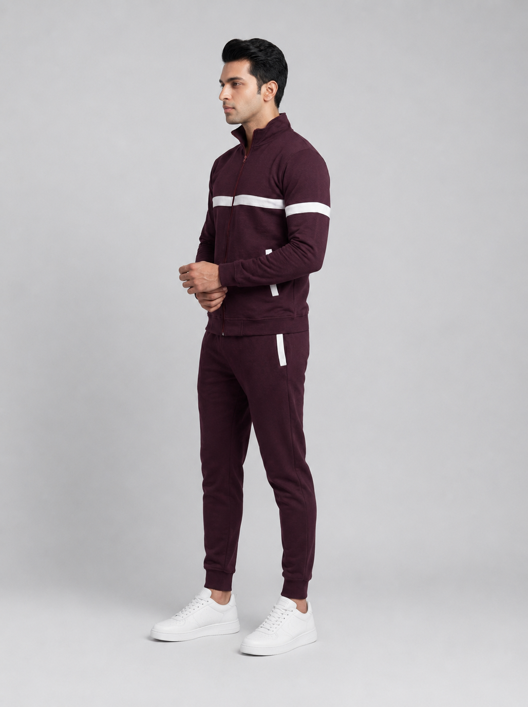 Maroon white strip Tracksuit