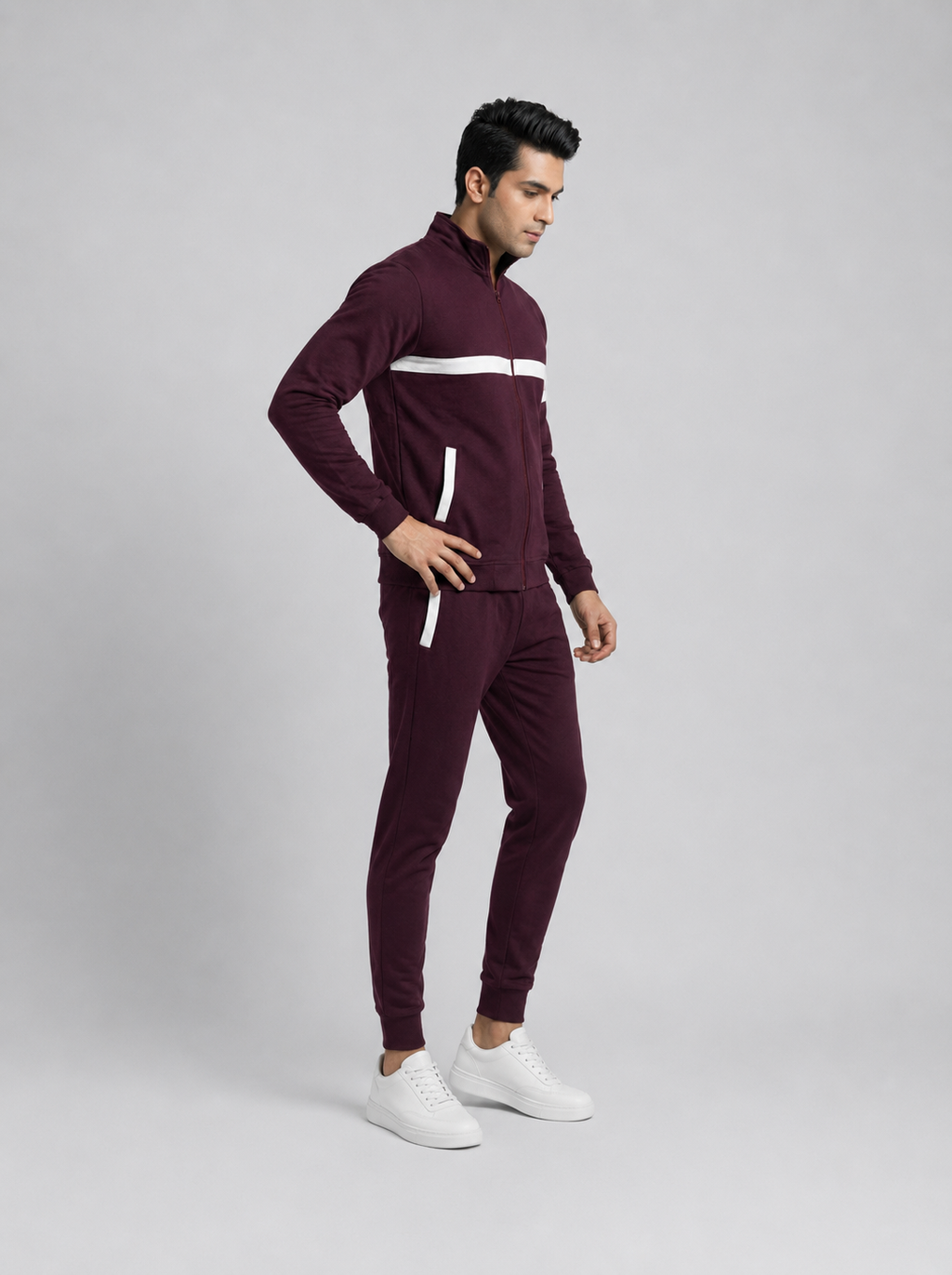 Maroon white strip Tracksuit