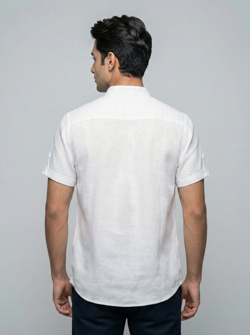 White Mandarin Collar Linen Shirt
