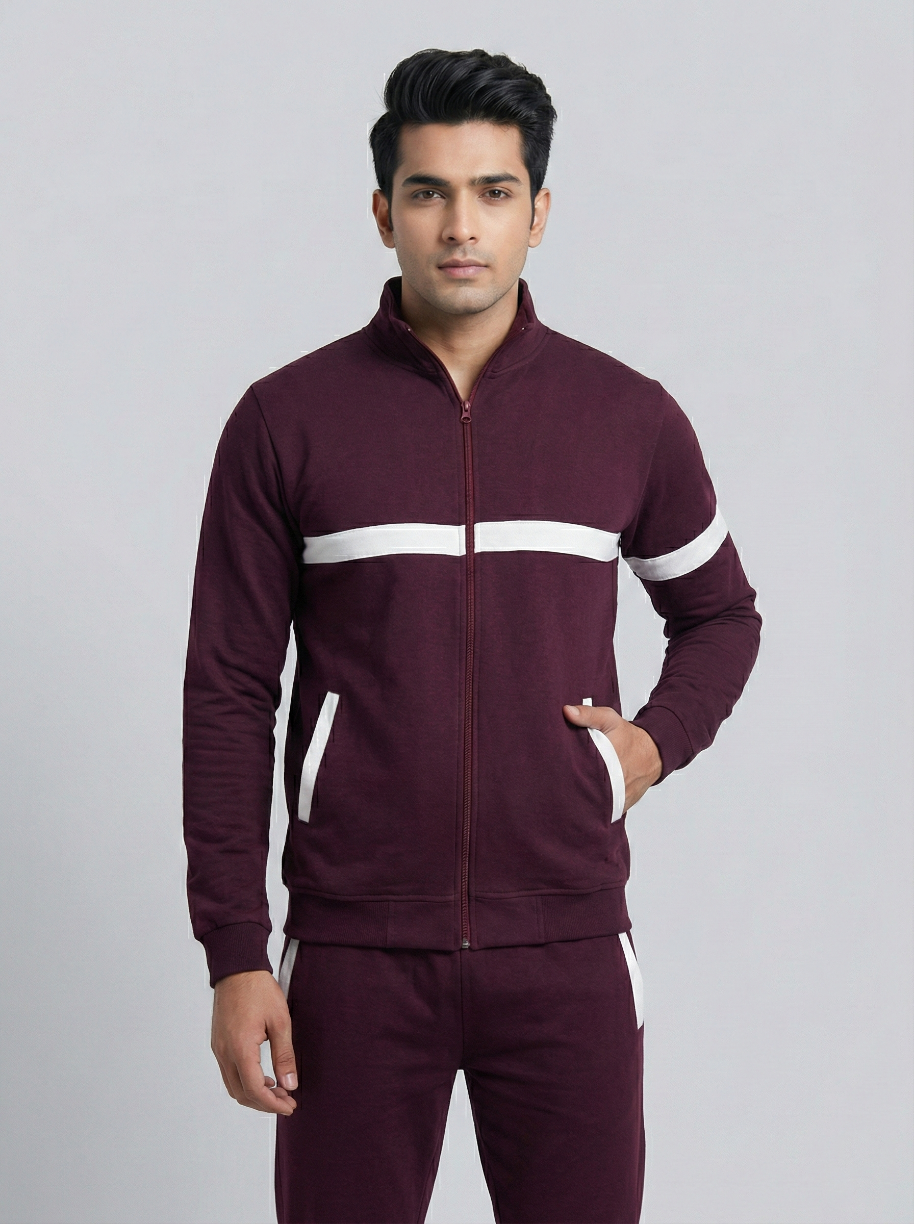 Maroon white strip Tracksuit