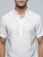 White Mandarin Collar Linen Shirt