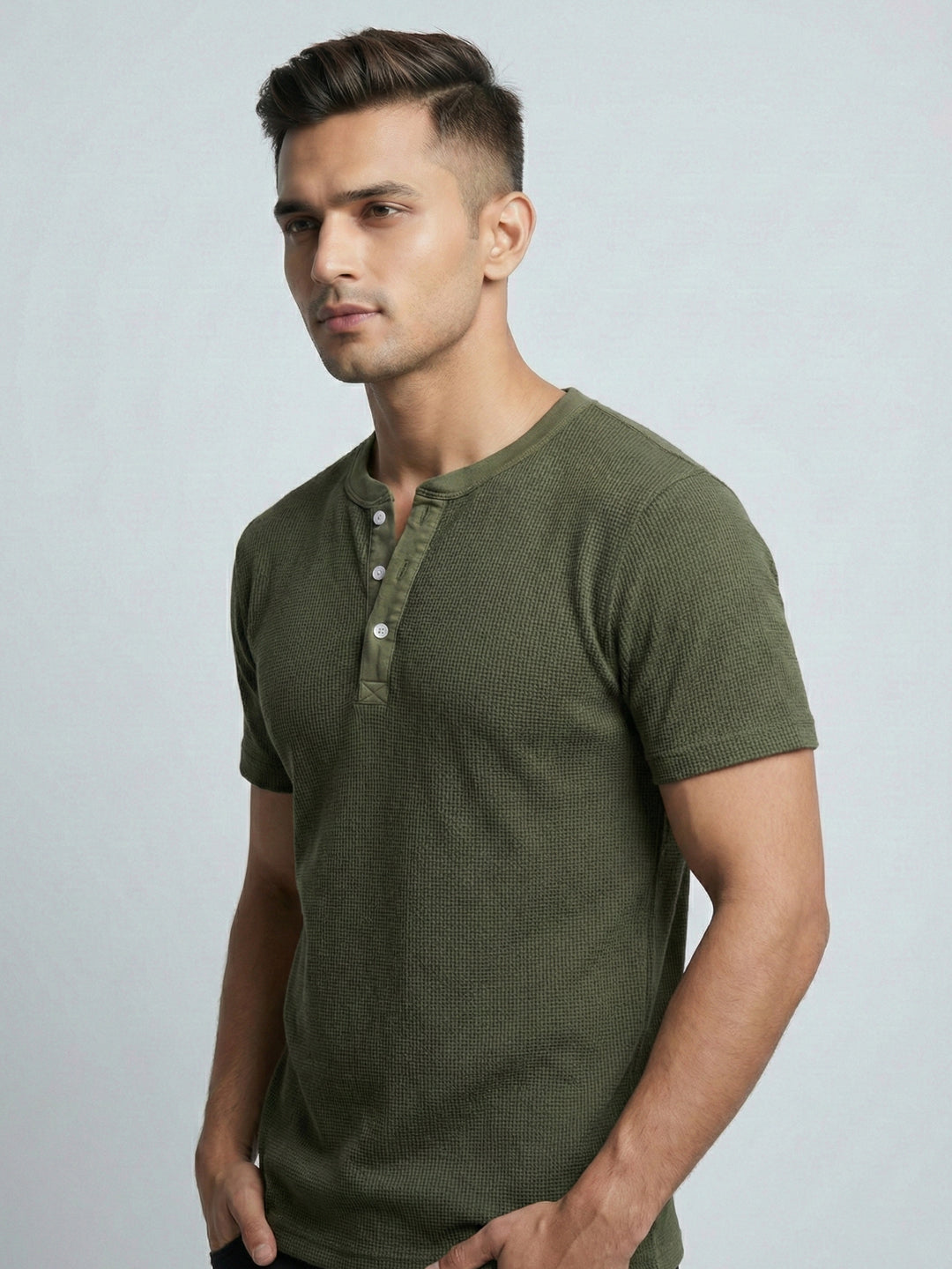 Olive Waffle Henley Tee