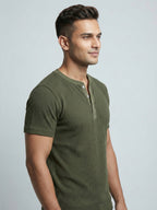 Olive Waffle Henley Tee