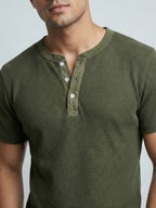 Olive Waffle Henley Tee