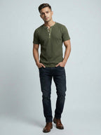 Olive Waffle Henley Tee