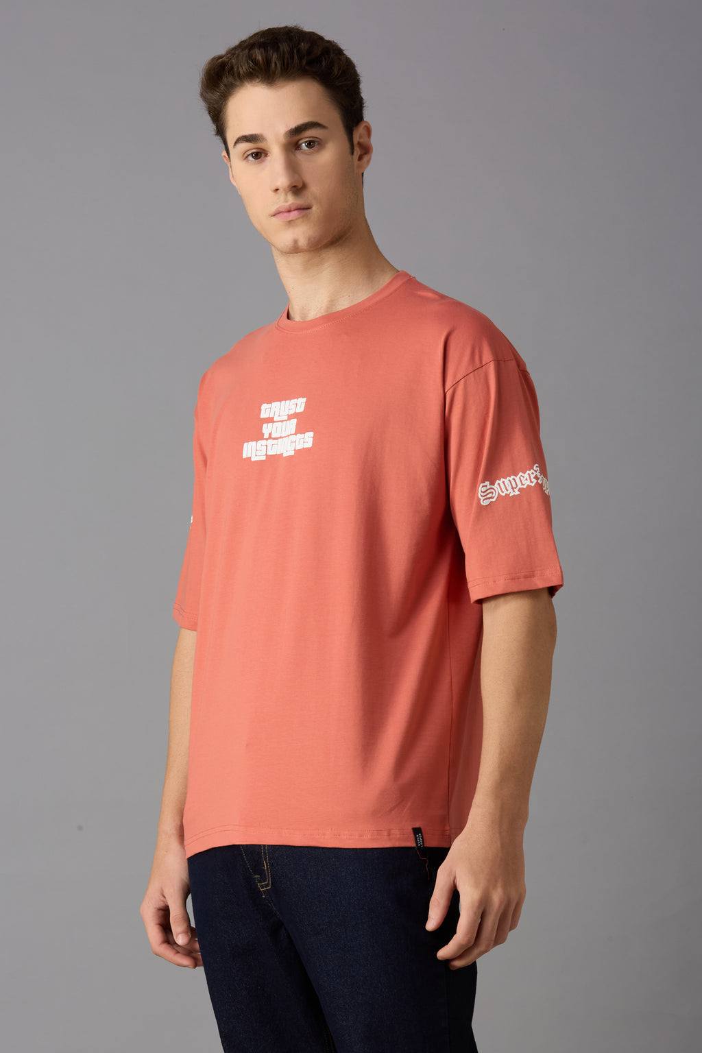 Round neck oversized t-shirt with puff print on front and sleeves