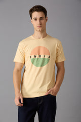 Round neck t-shirt with India flag printing on front