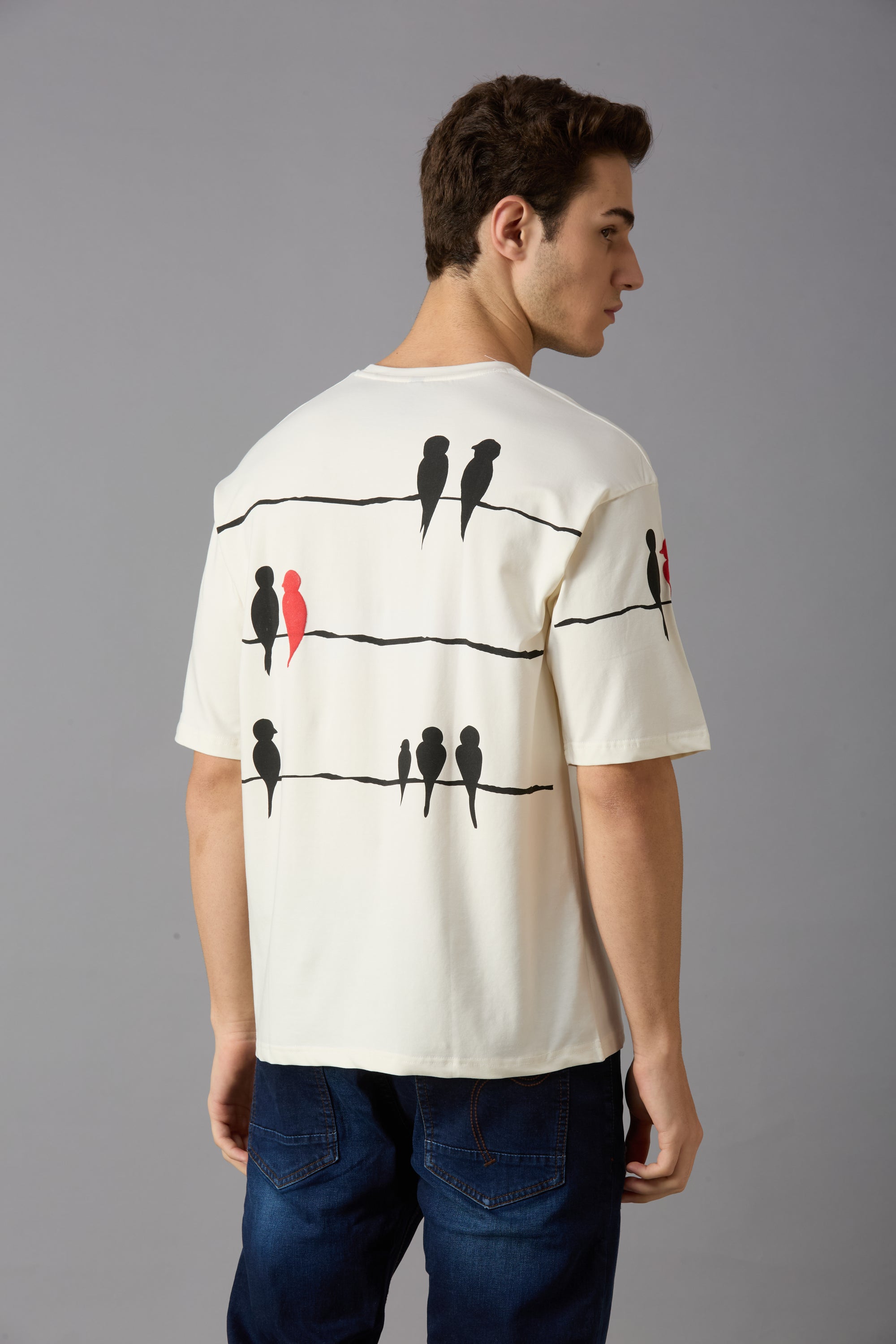 Oversized round neck t-shirt with puff print on chest, sleeve and back