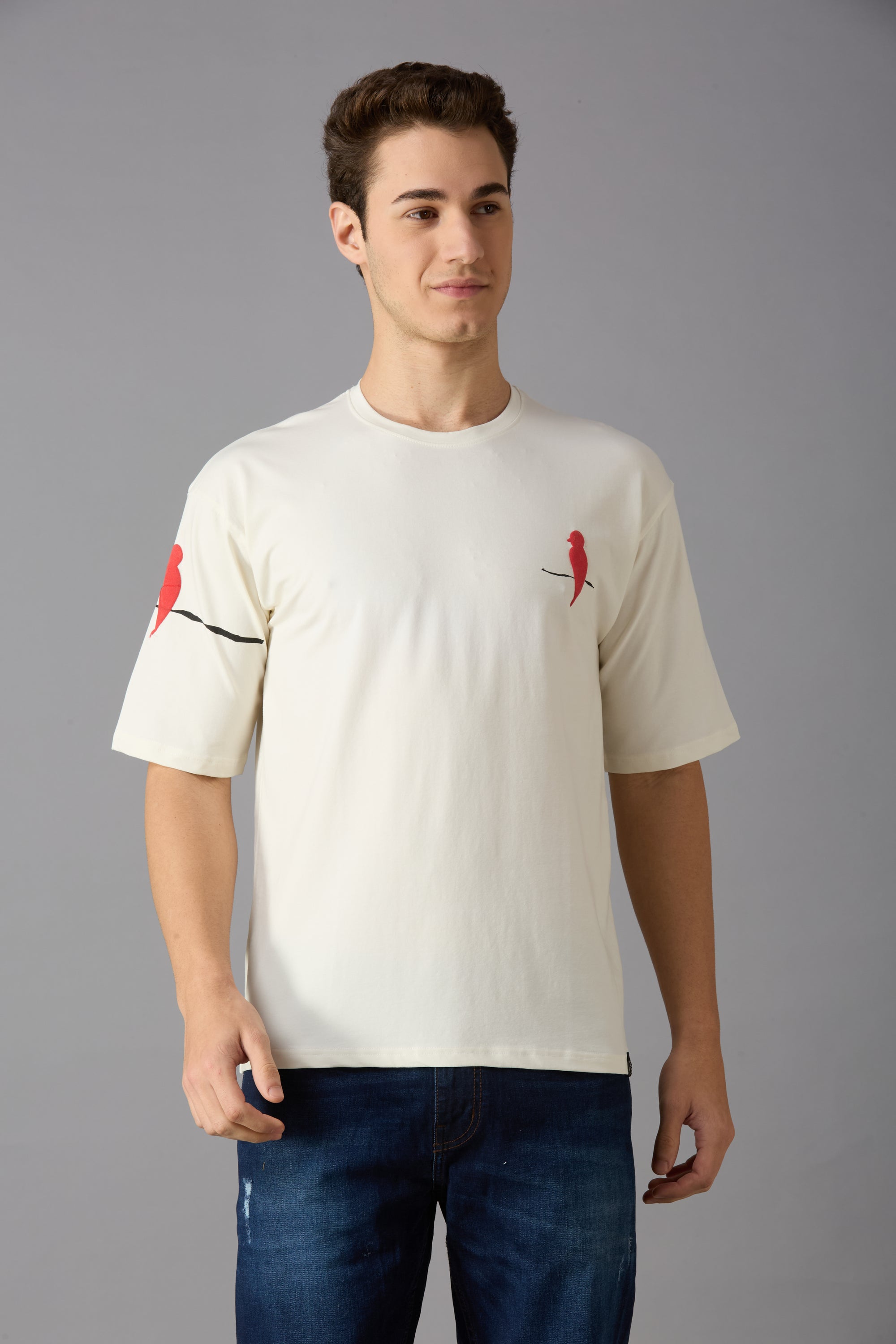 Oversized round neck t-shirt with puff print on chest, sleeve and back