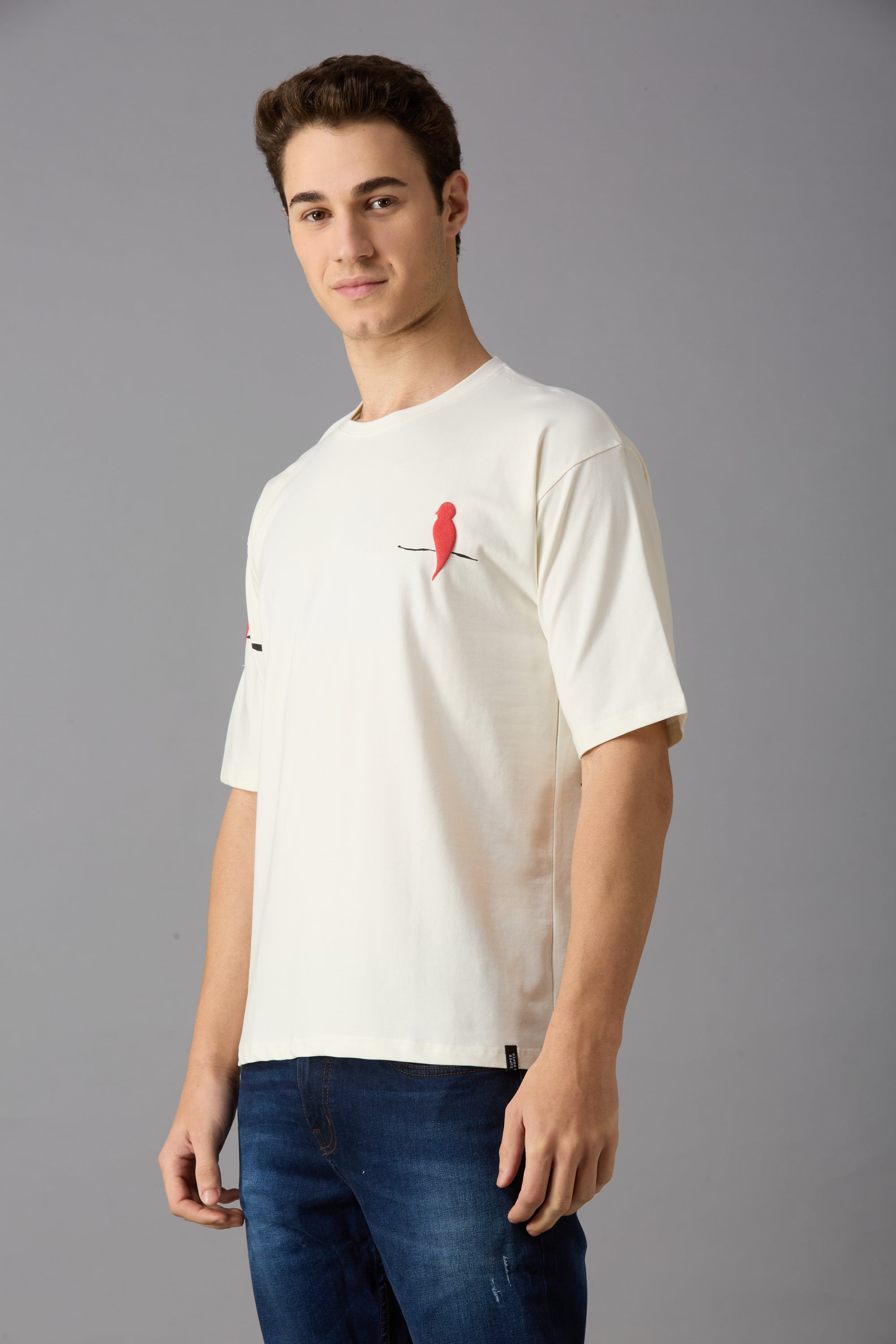 Oversized round neck t-shirt with puff print on chest, sleeve and back