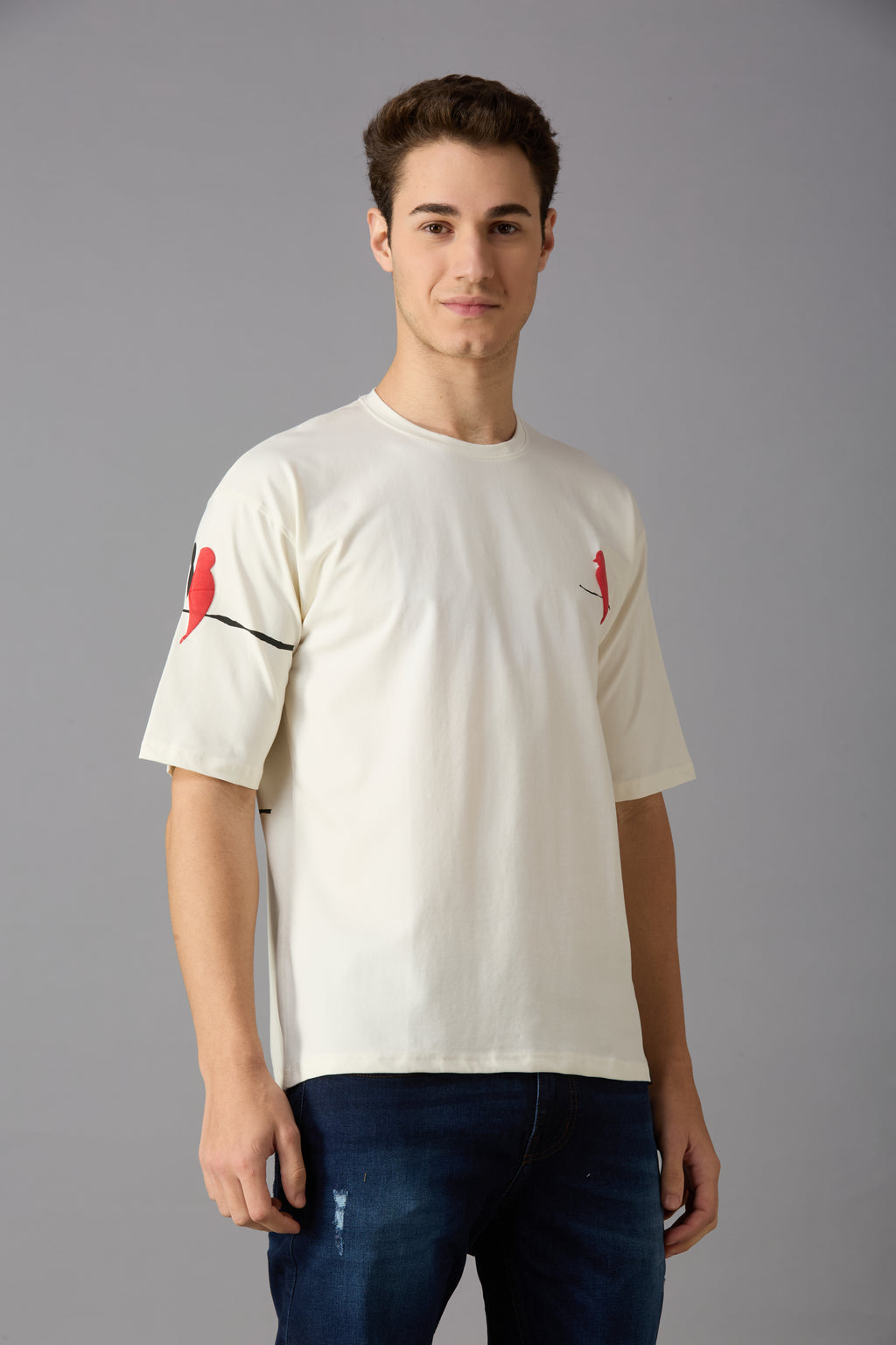 Oversized round neck t-shirt with puff print on chest, sleeve and back