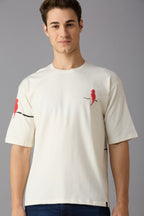 Oversized round neck t-shirt with puff print on chest, sleeve and back