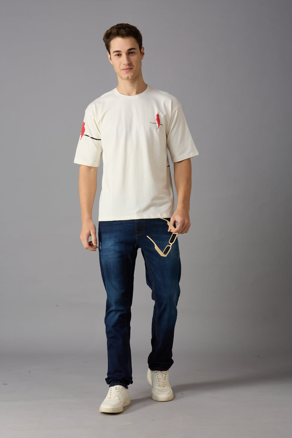 Oversized round neck t-shirt with puff print on chest, sleeve and back