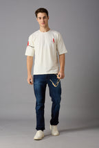 Oversized round neck t-shirt with puff print on chest, sleeve and back