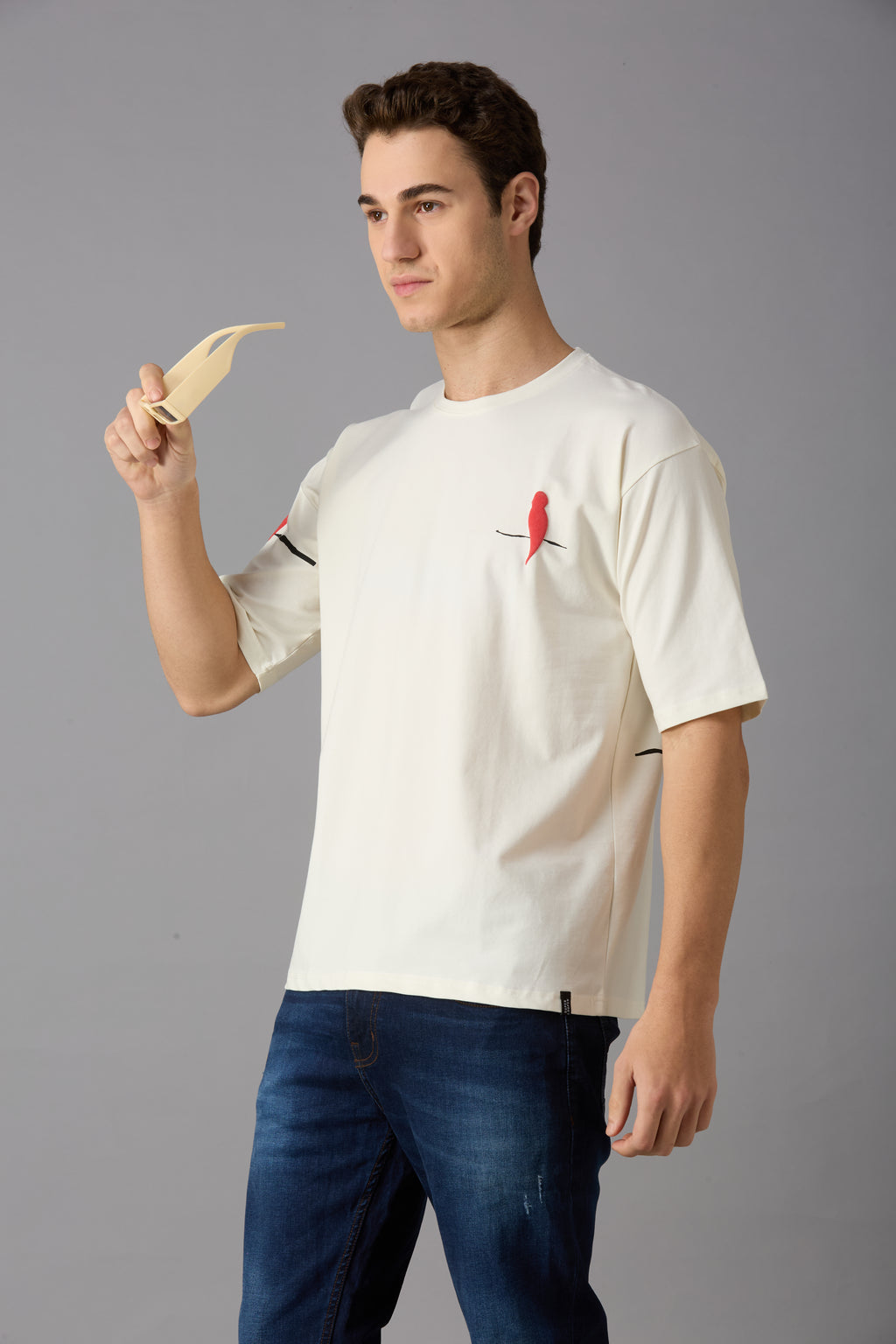 Oversized round neck t-shirt with puff print on chest, sleeve and back