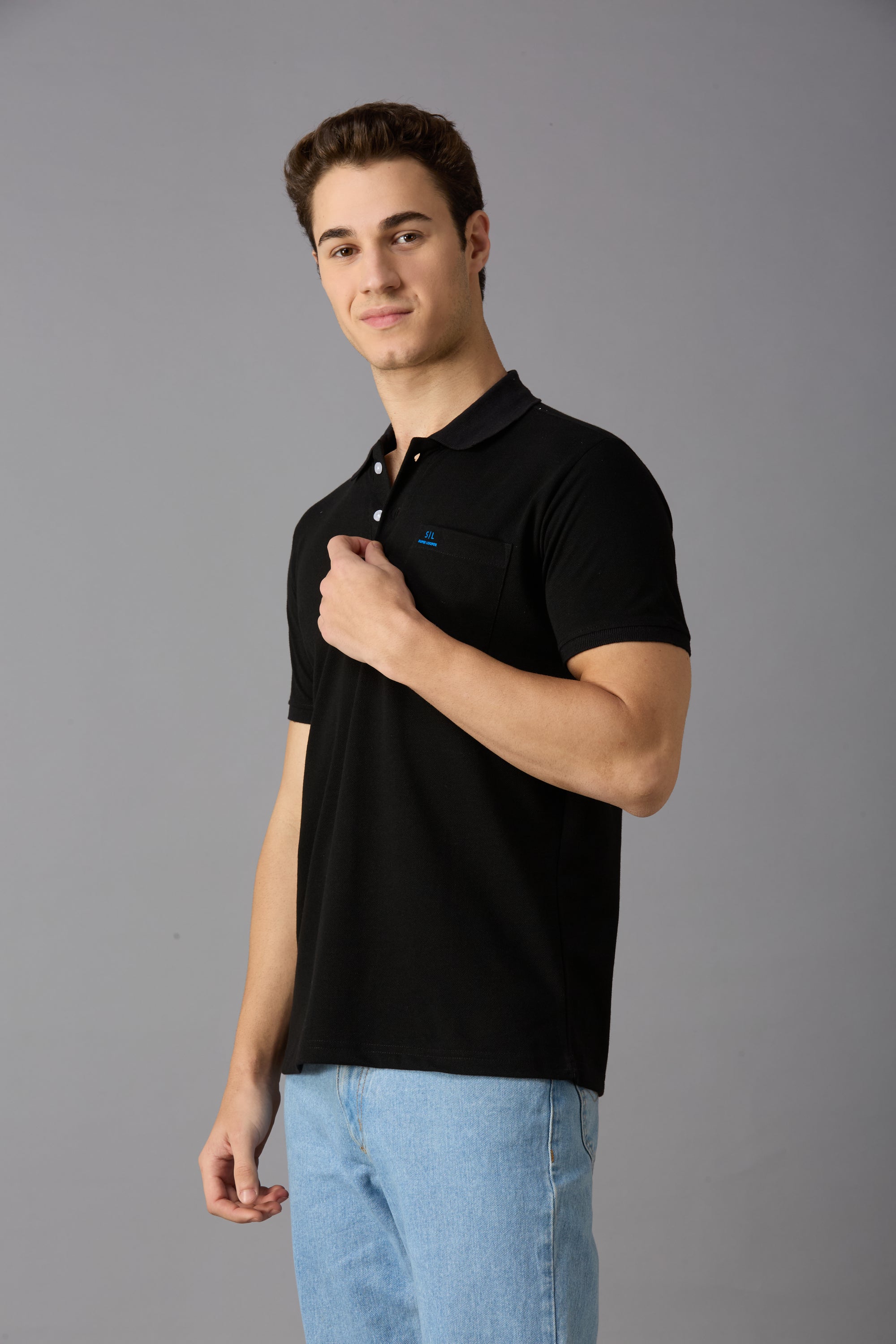 collar tshirt with pocket and print on pocket