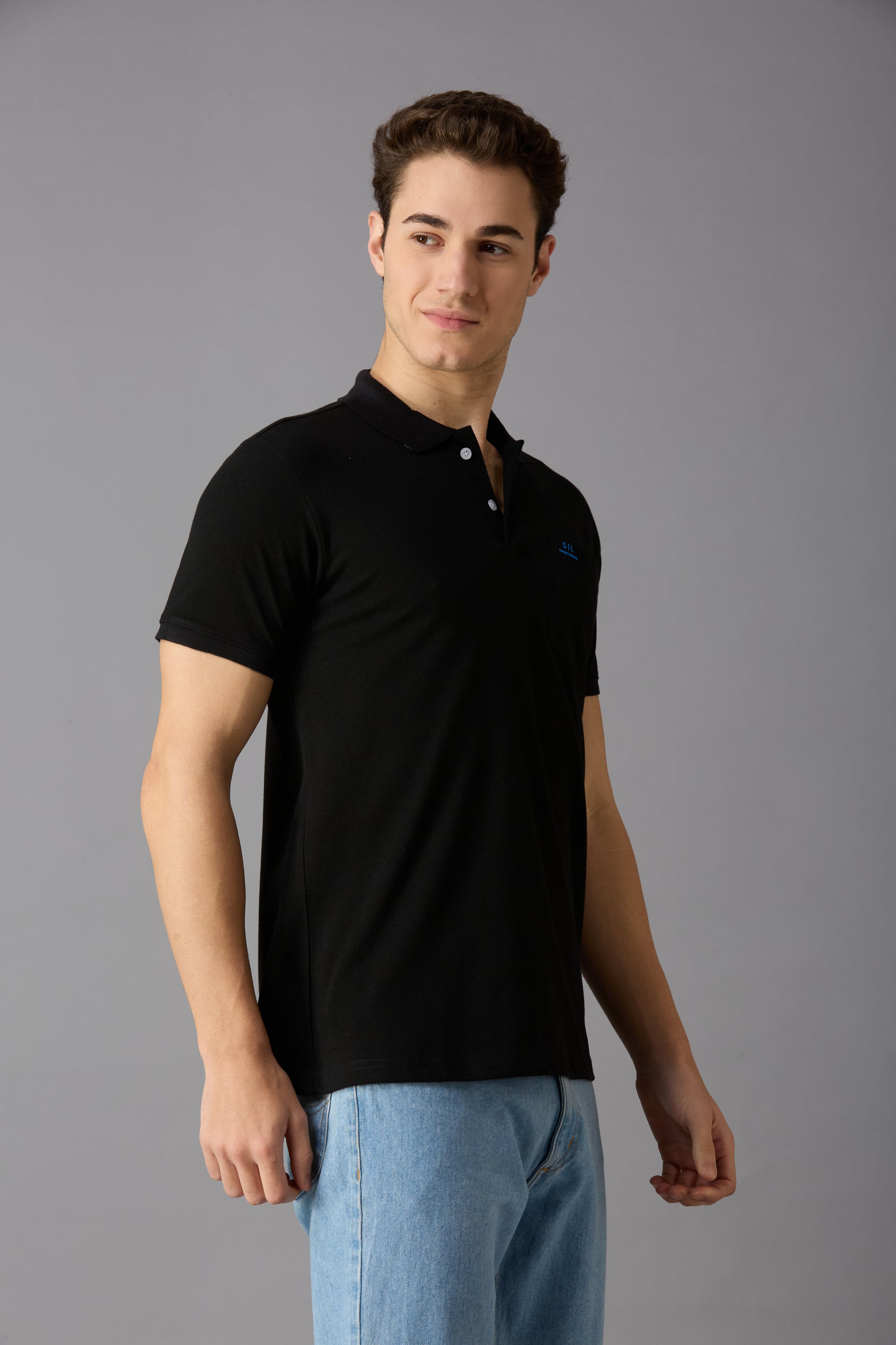 collar tshirt with pocket and print on pocket