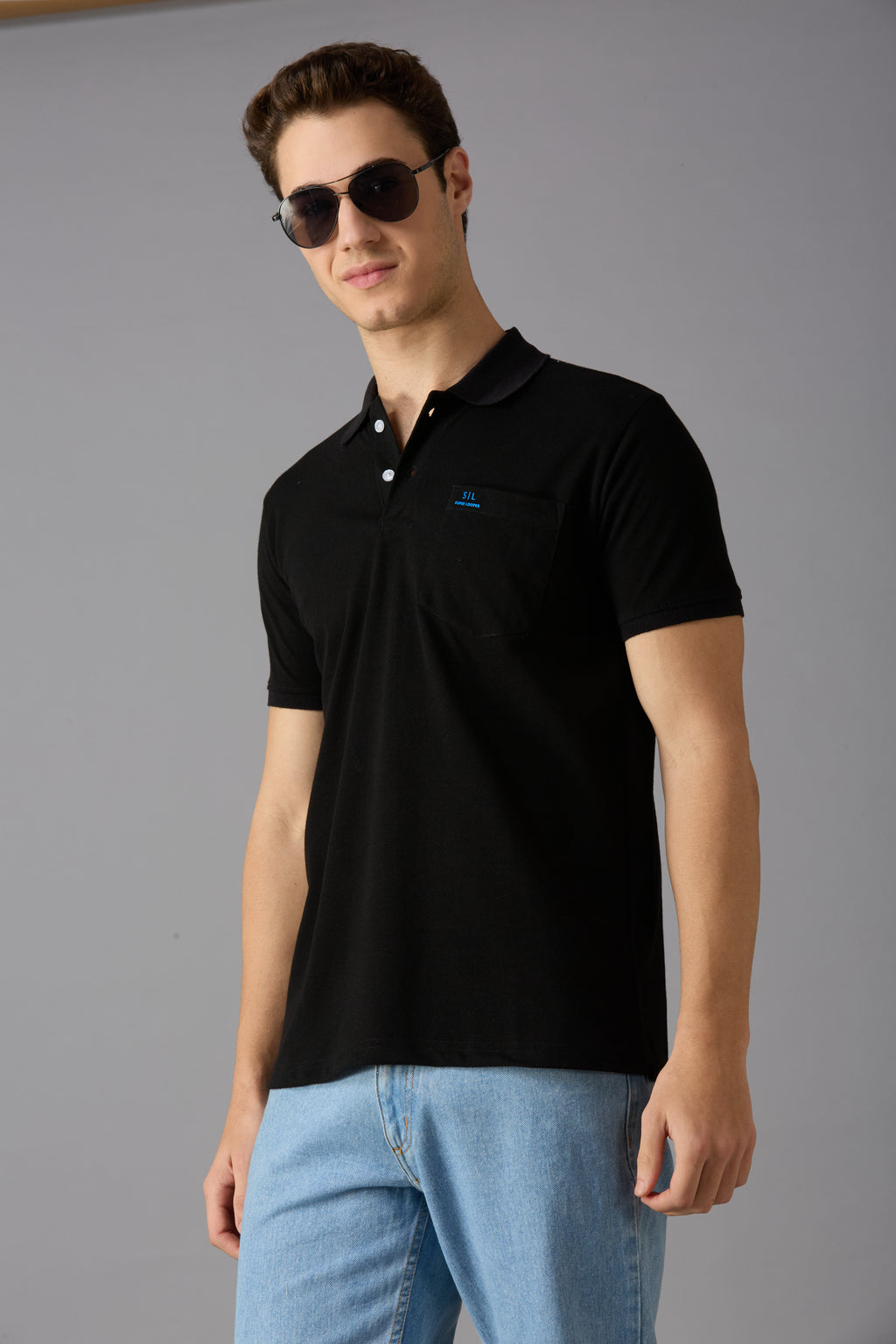 collar tshirt with pocket and print on pocket