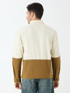 Men's Full Sleeve Cut & Sew Shacket in White & Beige