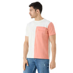 Men's Half Sleeve Cut & Sew Round Neck in White & Peach