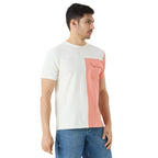 Men's Half Sleeve Cut & Sew Round Neck in White & Peach