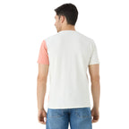 Men's Half Sleeve Cut & Sew Round Neck in White & Peach
