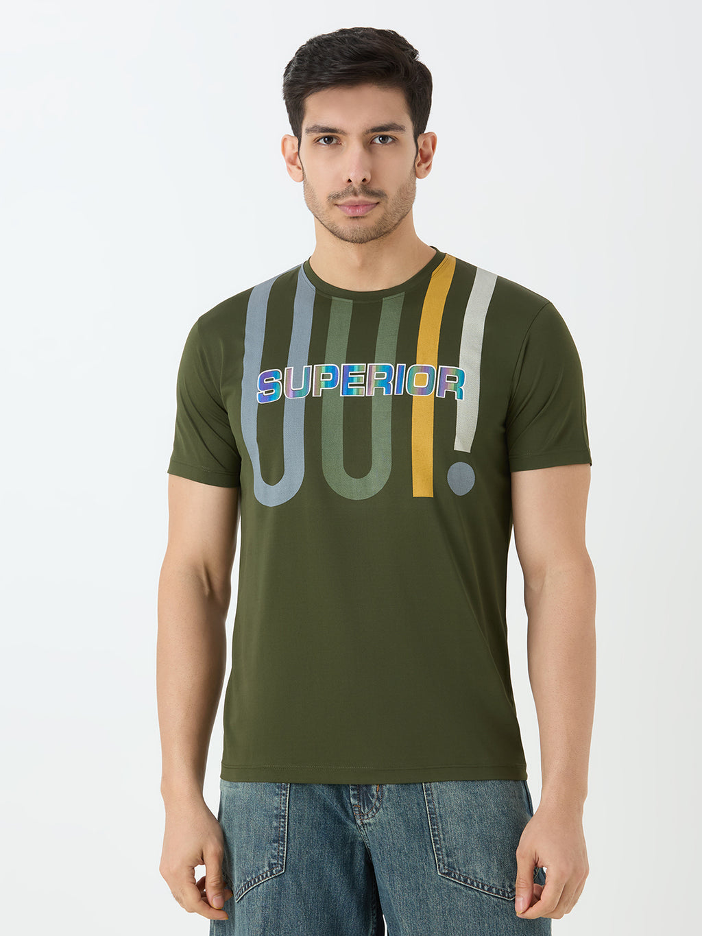 Superior cotton round neck in olive green.